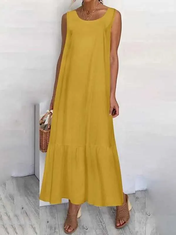 Celmia 2020 Maxi Long Dress Fashion Women Summer Sundress Cotton Ruffles Casual Loose Sleeveless Party Vestidos Mujer Plus Size Y0118
