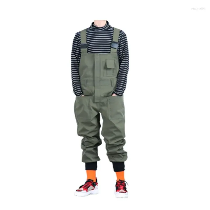 Homme Jeans Poche Cargo Jogging Salopette Lâche Hip Hop Stretch Taille Combinaison Vert Armée Noir