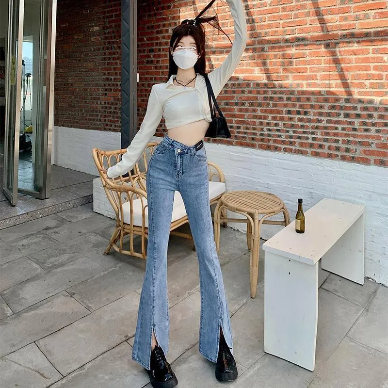 Jean taille haute split slim sales