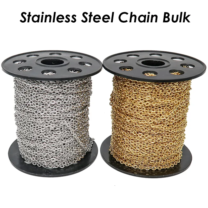 Chaînes 100 mètres x chaîne en acier inoxydable en vrac par les pieds de la bobine Yard Feet maillon en or sans ternir pour la fabrication de bijoux 230710