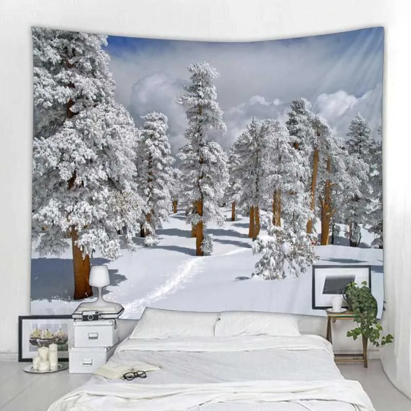 タペストリーズクリスマススノータペストリーサンタギフト暖炉の木の壁ぶら下がっている部屋の寝室の寮の飾り