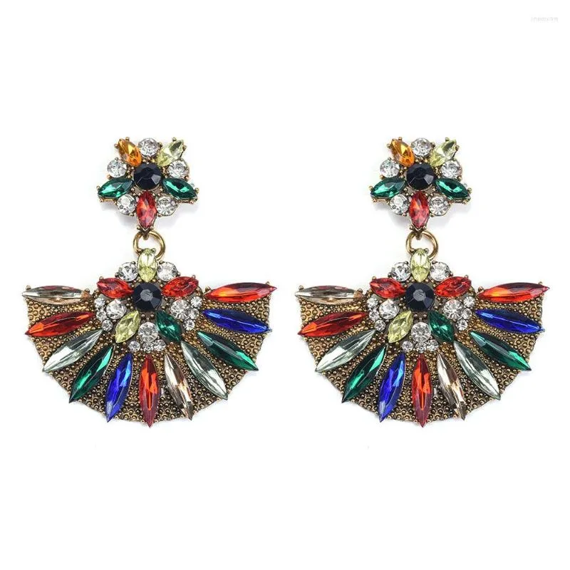 Dangle Boucles D'oreilles De Luxe Multi Couleur Cristal Déclaration Pour Les Femmes De Mariage Baroque Long Strass Goutte Boucle D'oreille À La Mode Fleur Bijoux Fête