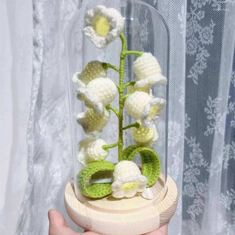 Fleurs décoratives finies cloches de fleurs tricotées orchidées petites veilleuses plantes en pot au crochet créatif anniversaire fabriqué à la main G