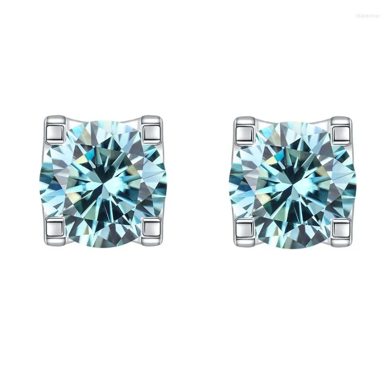 Örhängen 1-2 karat Blågrön Färg Moisssanite Bull Style Iced Bling Moissanite Diamond Ear Studs Pass Grossistgåva