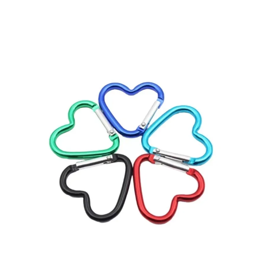 Party Gift Heart-Shaped Aluminum Carabiner Key Chain Clip Outdoor Camping Keyring Hook Water Bottle Hanging Buckle Wholesale