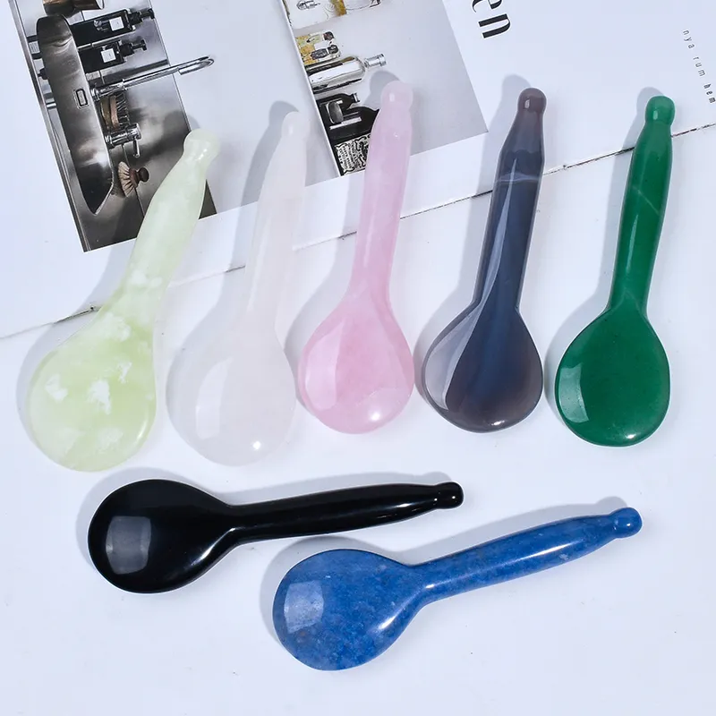 Natural Jade Obsidian Facial Gua Sha Tool Spoon Shape Rose Quartz Stone Massage Stick Cool Relax Acupuncture Pen Health Care Head Eye Beauty