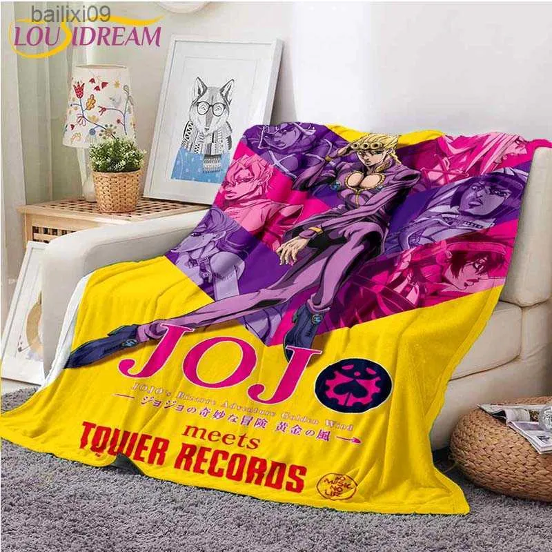 Coperte Anime giapponesi JoJo Bizarre Adventure Coperte di flanella Stampa Bambino Adulto Trapunta Getta Coperta Divano Viaggi Studente adolescente Coperta T230710