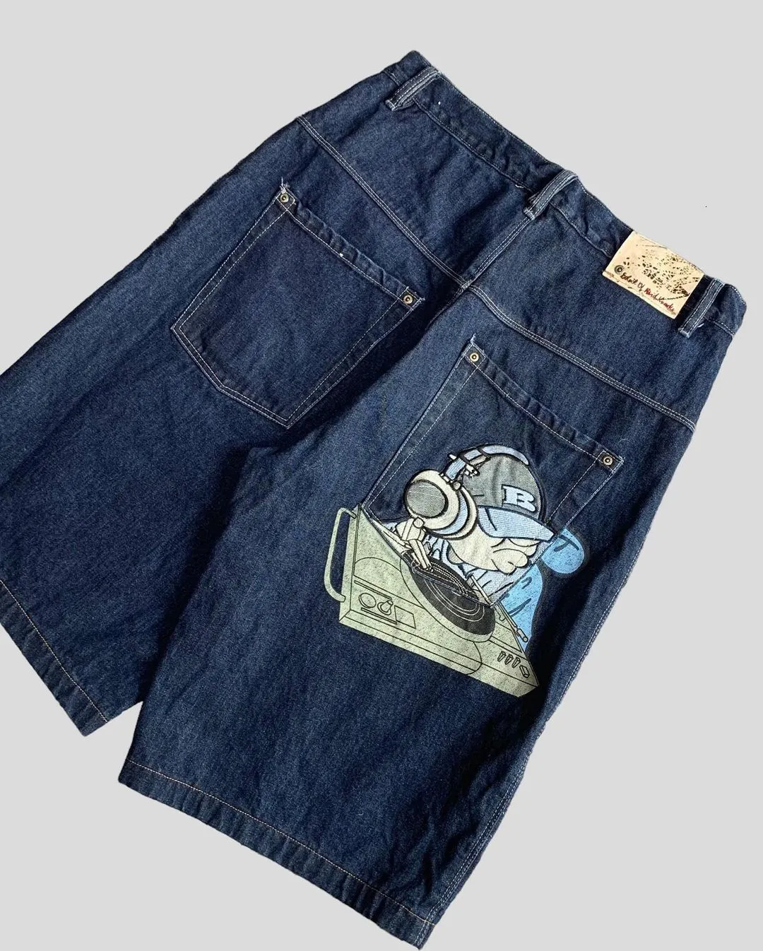 Shorts Masculino Harajuku Hip Hop High Street Moda Vintage Anime Bordado Calça Solta no Joelho Verão Punk Rock Wash Jeans para Homens 230710