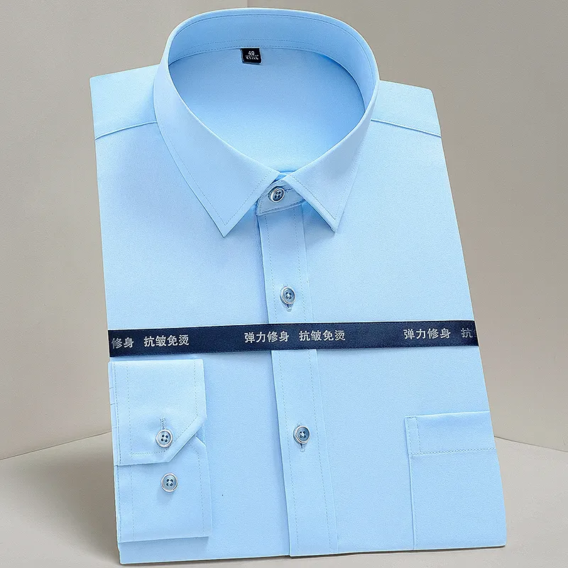 Chemises habillées pour hommes Chemise classique sans repassage extensible solide facile d'entretien avec poche à manches longues Chemises habillées de base pour affaires formelles 230710