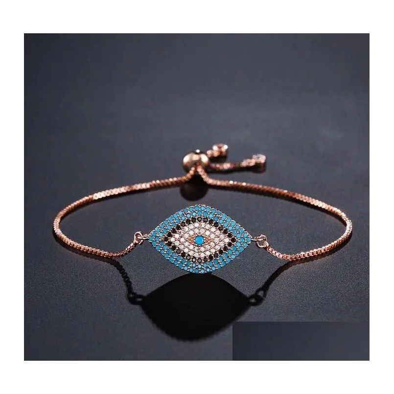 fashion turkish gold silver evil eye bracelet pave cz blue eyes chain bangles adjustable women girls party jewelry