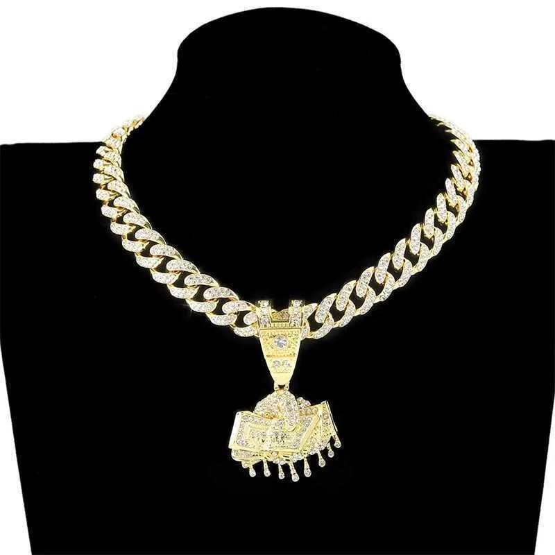 Colares pendentes em dólares em dólares em dólares cadeia de tênis bling masculino jóias de colar de hip hop para presente 230613