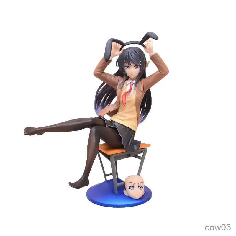 Actie Speelfiguren 17 CM Anime Figuur Sakurajima Schooluniform Konijn Oren Zitten Model Poppen Speelgoed Gift Verzamelen Boxed ornamenten Materiaal R230710