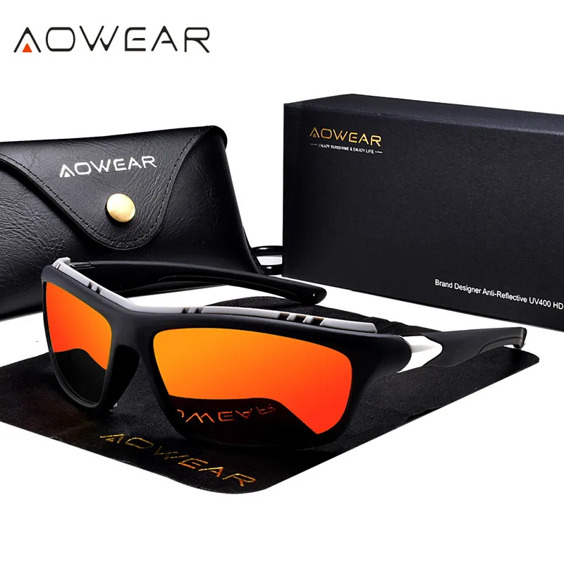 Zonnebril AOWEAR Heren Luxe Sport Gepolariseerde Mannen Mode Outdoor Goggles Sunglass Man Brand Design Spiegel Zonnebril 230707