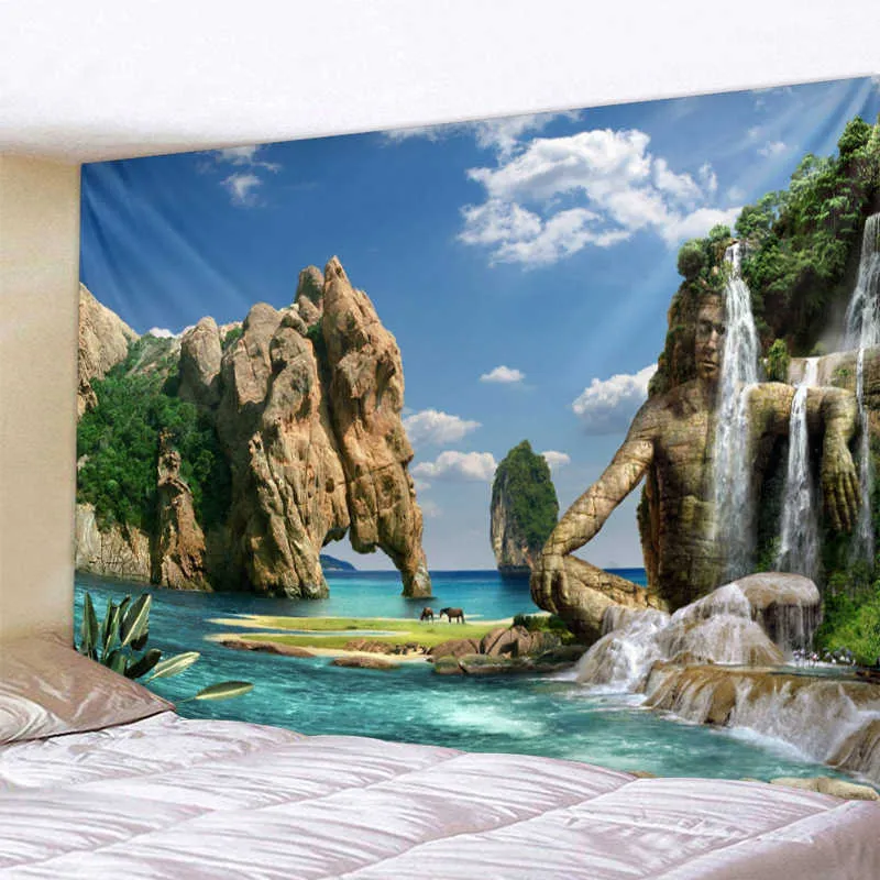 Tapisseries Dôme Caméras Beau Paysage De Vague Imprimé Grande Tapisserie Murale Tenture Murale Tapisseries Mur Art Nature Paysage Chambre Salon