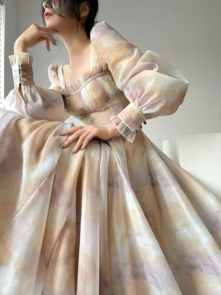 Save Big on Bulk Fairy Dress Korean Floral Print Midi Dress, Vintage  Elegant Long Sleeve, Casual Beach Wedding Dress, 2024 Summer Korean  Fashion, A