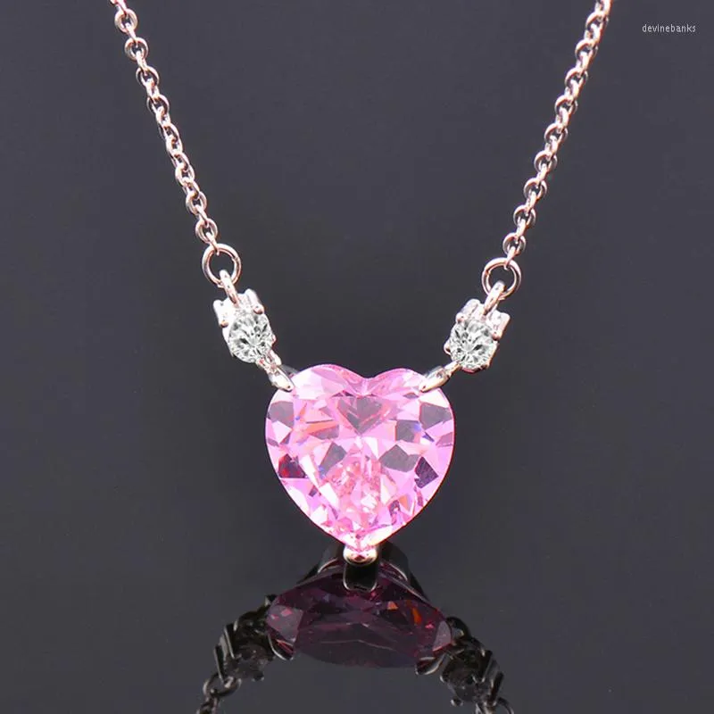 Wisiorek naszyjniki SINLEERY romantyczny piękny różowy kryształowe serce Choker naszyjnik kolor srebrny łańcuszek na szyi prezent dla dziewczyny żony XL257 SSB