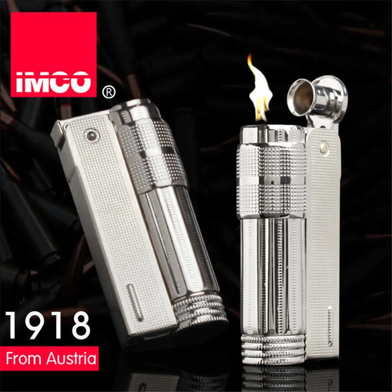 Original IMCO briquet ancien sans essence silex coupe-vent en acier inoxydable Cigarette essence huile gonflé Gadgets homme PQC2