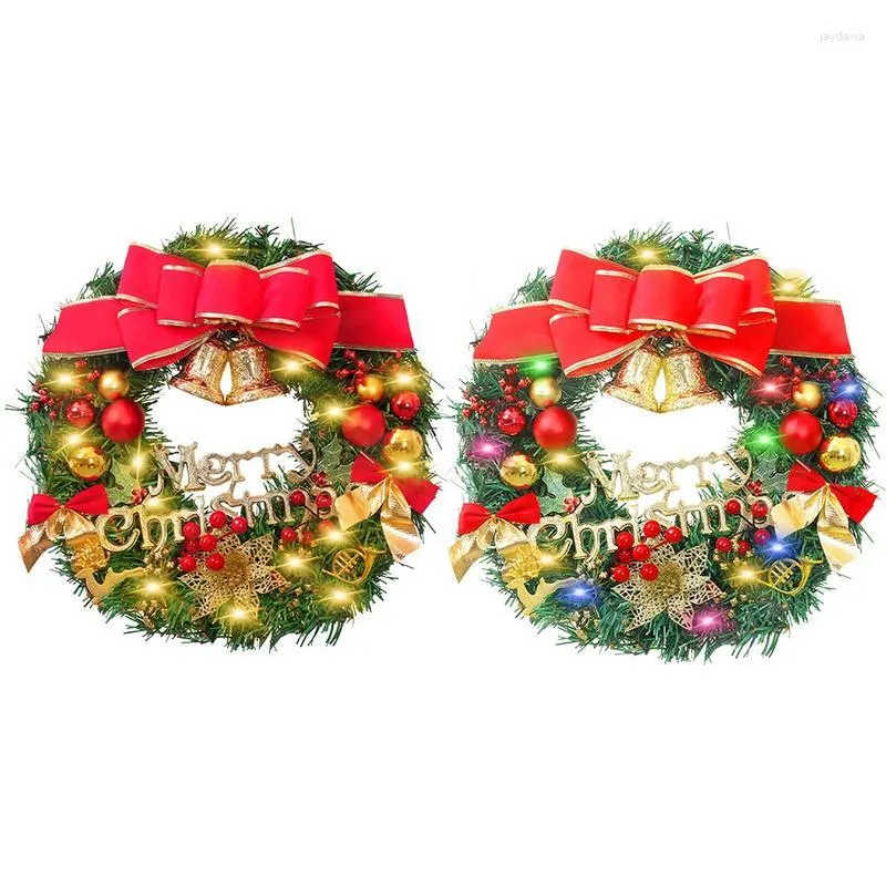 Decorative Flowers Christmas Wreath With Light Lights LED Front Door Hanger Garland Artificial For Party Decoration