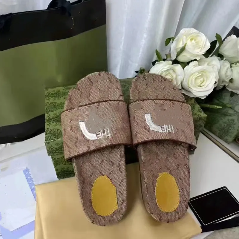 Canvas slide sandal designer men women Camel and ebony brown leather Platform slipper Embroidered Letter slides Thick Shoes Foam Rubber Dhgate Men