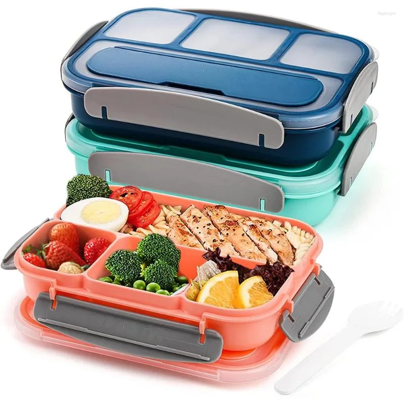 Ensembles de vaisselle 3 pièces boîte à bento adulte contenants à déjeuner pour tout-petits enfants adultes 1300 ml 4 compartiments fourchette anti-fuite micro-ondes lave-vaisselle Fre