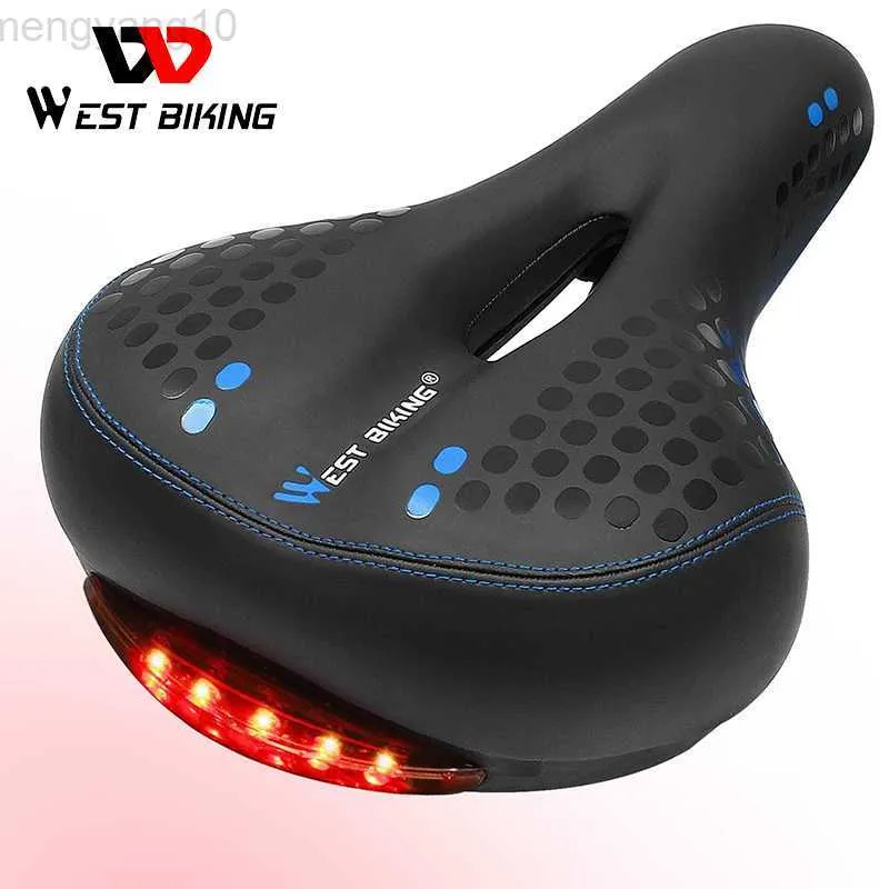 Selle per bici WEST BIKING Sella per bicicletta con fanale posteriore Addensare Allargare MTB Morbida e comoda per bici Sedile posteriore per ciclismo con spia luminosa 3 modalità HKD230710