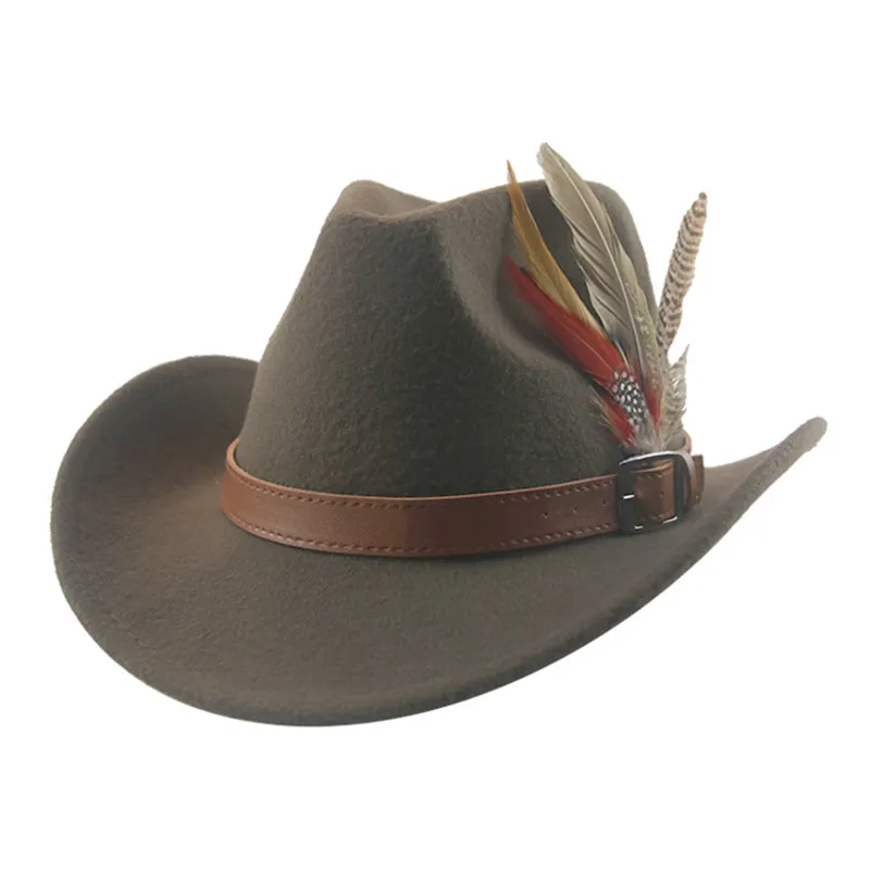 Cowboy Western Hoed voor Mannen Vrouwen Riem Veer Panama Jazz Caps Vintage Brede Rand Hoed Kaki Koffie Sombrero Hombre