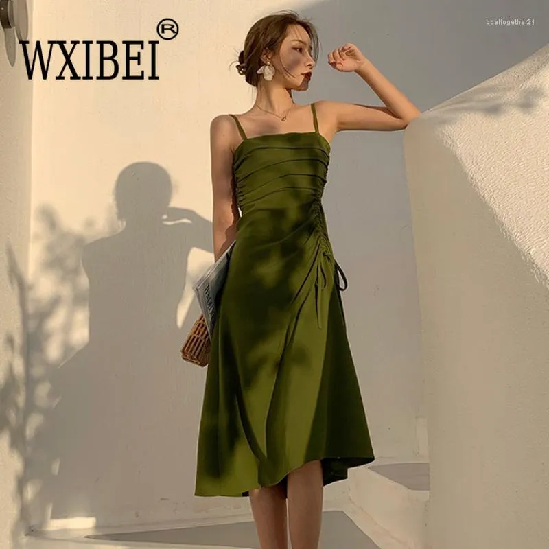 Sukienki na co dzień WXIBEI Avocado Green-line Slim sznurkiem Sling sukienka dla kobiet 2023 lato Backless bez rękawów moda odzież damska