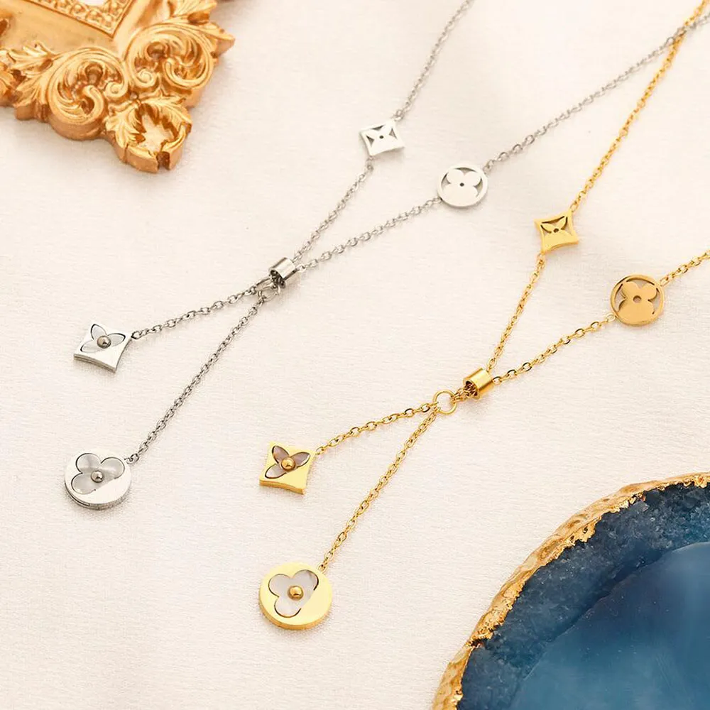 Berömda kvinnor designe 18k guldpläterad silverhänge halsband avancerade rostfritt stål länkar kedjor halsband geometri blomma hängsmycken smycken