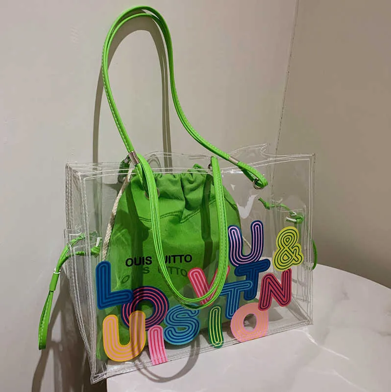 Borsa estiva in gelatina trasparente da donna di grande capacità, nuovo design alla moda, borsa tote di lusso con panino imbottito al vapore a spalla singola