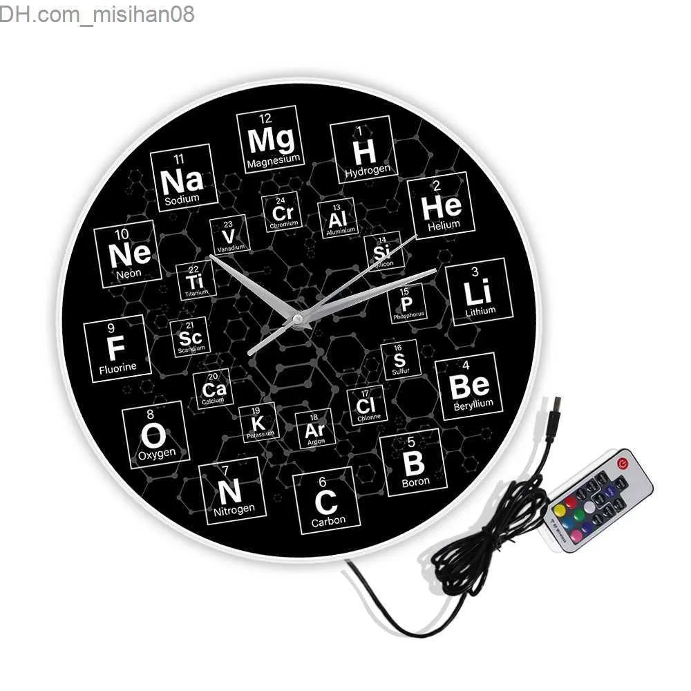 Relojes de pared Tabla periódica Símbolo químico Reloj de pared Ciencia Decoración de pared Habitación Reloj de pared Química Profesor Regalo Z230711