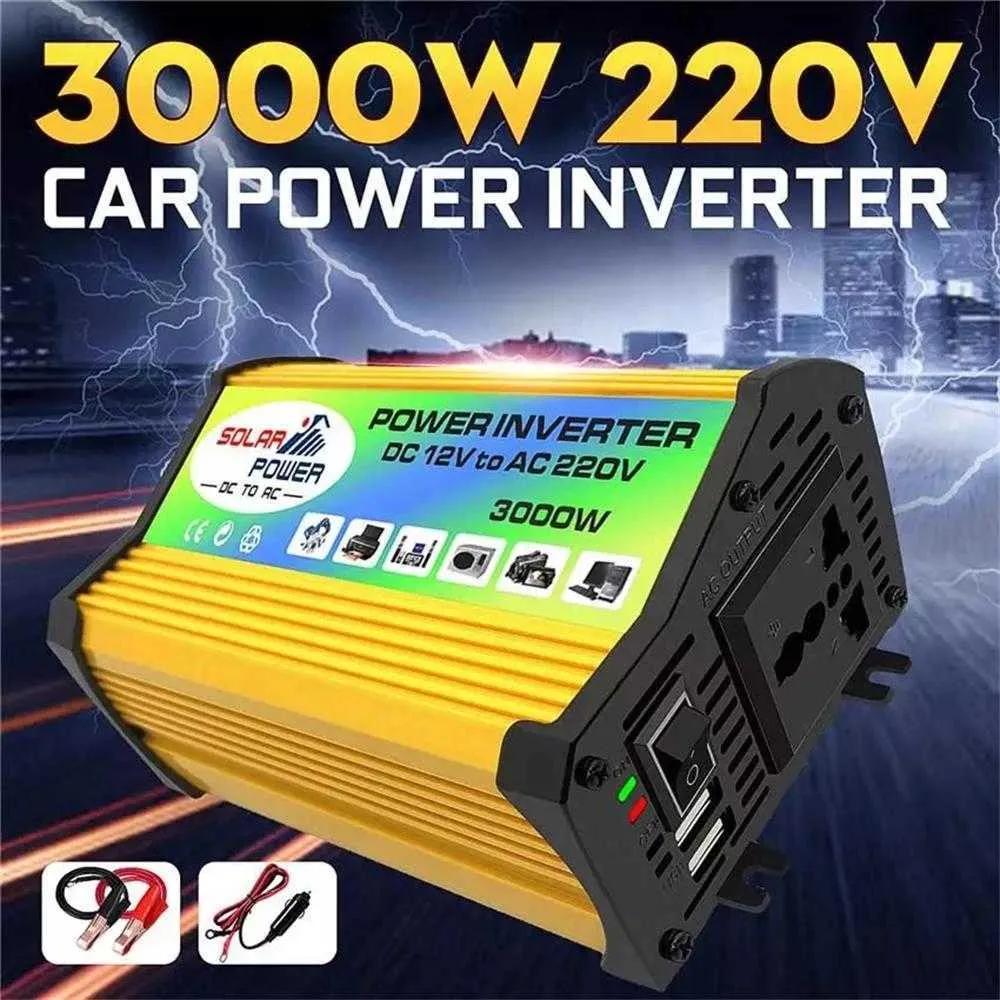 Jump Starter 3000W Vehicle Mounted Power Inverter 12V To 110V220V Dual Usb Overload Protection Computer Fan Car Home Outdoor Camping Portable HKD230710