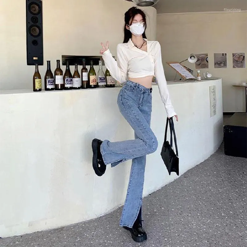 2023 Spring Autumn Womens High Waist Split Flare Jeans Versatile