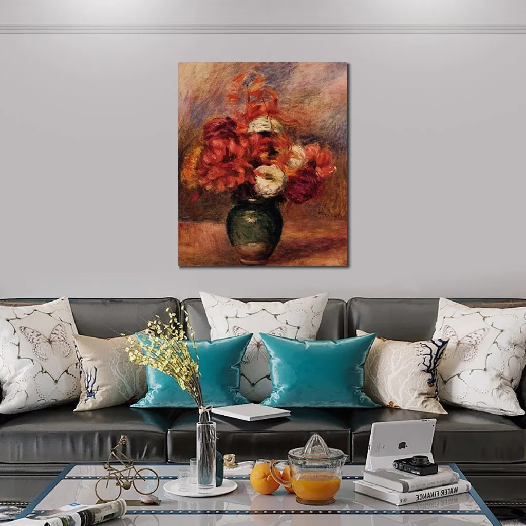 Bloemen in Vaas Dahlila's en Asters Pierre Auguste Renoir Schilderij Stilleven Canvas Art Handgemaakte Olie Artwork Modern Home Decor