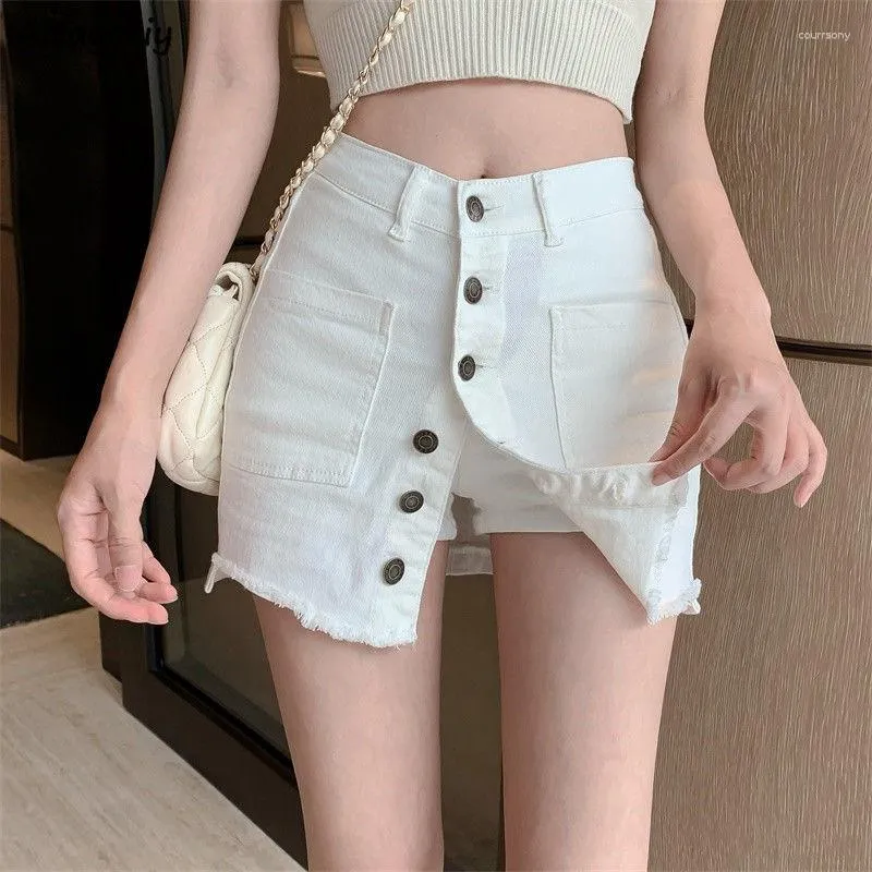 Skirts Women Single Breasted Design Stylish Summer Mini Skinny Sexy Ladies Chic Denim Clubwear A-line Ins Falda De Mujer