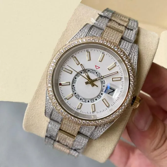 フルダイヤモンドウォッチメンズオートマチックメカニカルウォッチ41mm付きダイヤモンド様スチールブレスレットファッションビジネスビジネス腕時計