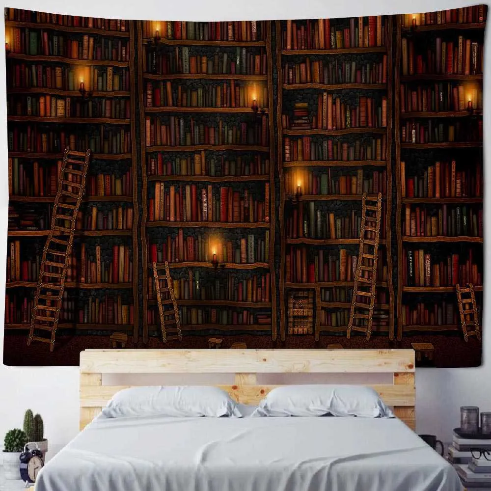Aesthetic Retro Magic Bookshelf Tapestry For Home Decoration And