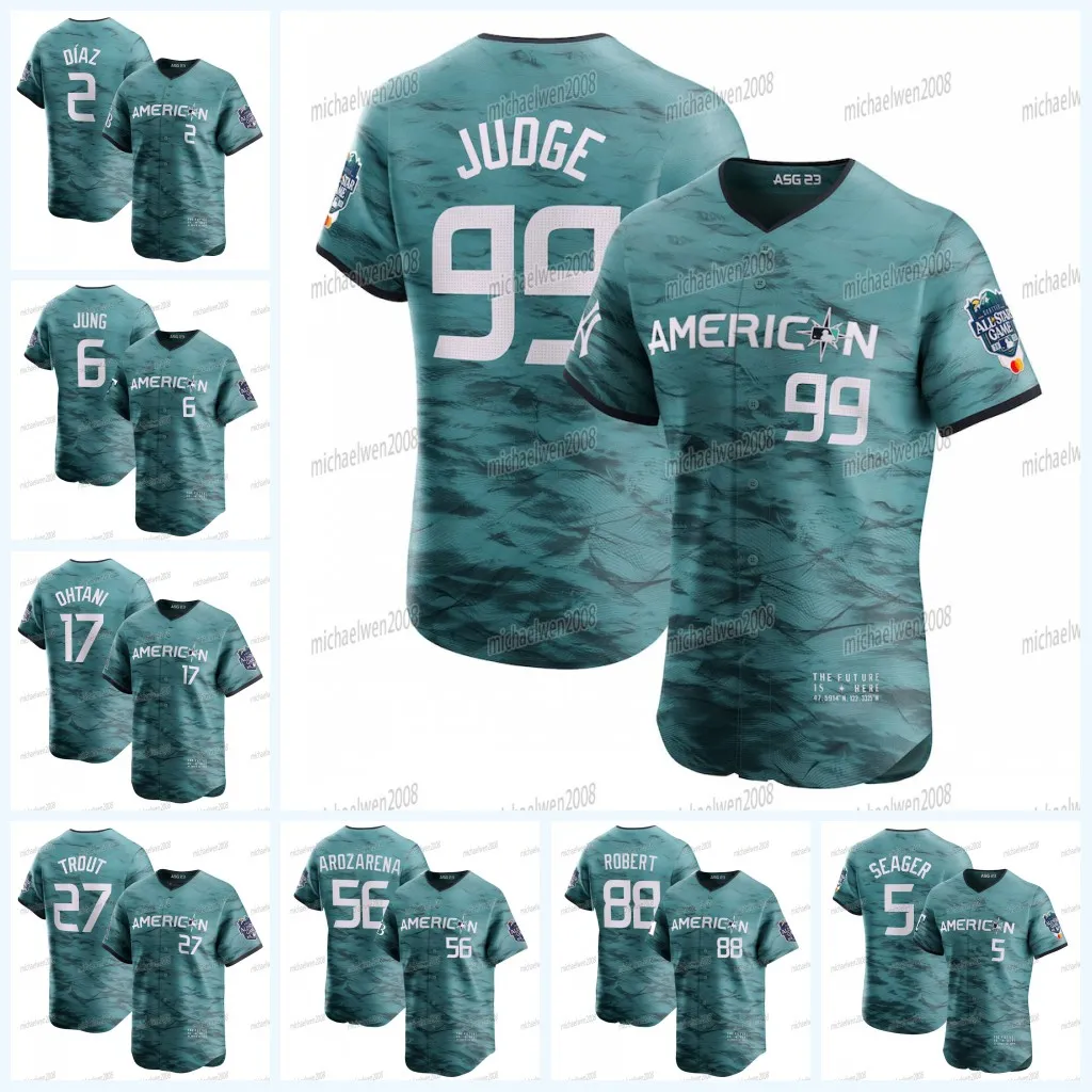 Maglia All Star Game della Lega americana 2023 Aaron Judge Shohei Ohtani Randy Arozarena Mike Trout Marcus Semien Adley Rutschman Yordan Alvarez Julio Rodriguez