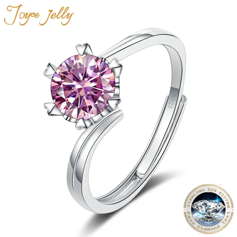 JoyceJelly S925 Sterling Silver Ring 1 Moissanite Diamond Jewelry Snowflake Six Claw Opening Adjustable Rings For Women