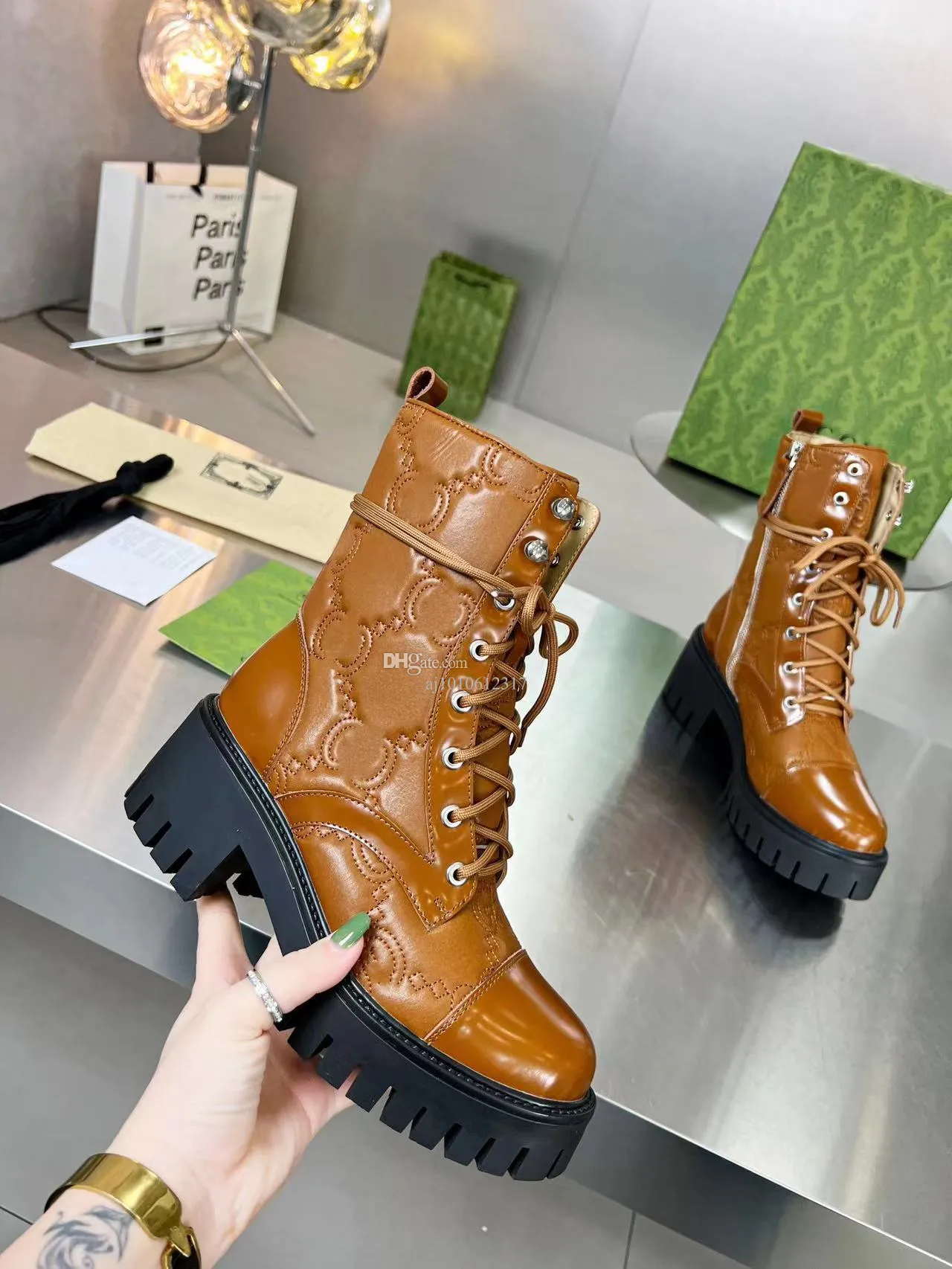 Stylish Womens Embellished Ankle Boots With Double Letter Beige And Ebony Maxi Canvas Black Leather Lace Up And Zipper Closure Available In Sizes 35 42 From Aj1010612317 101.14 DHgate.Com