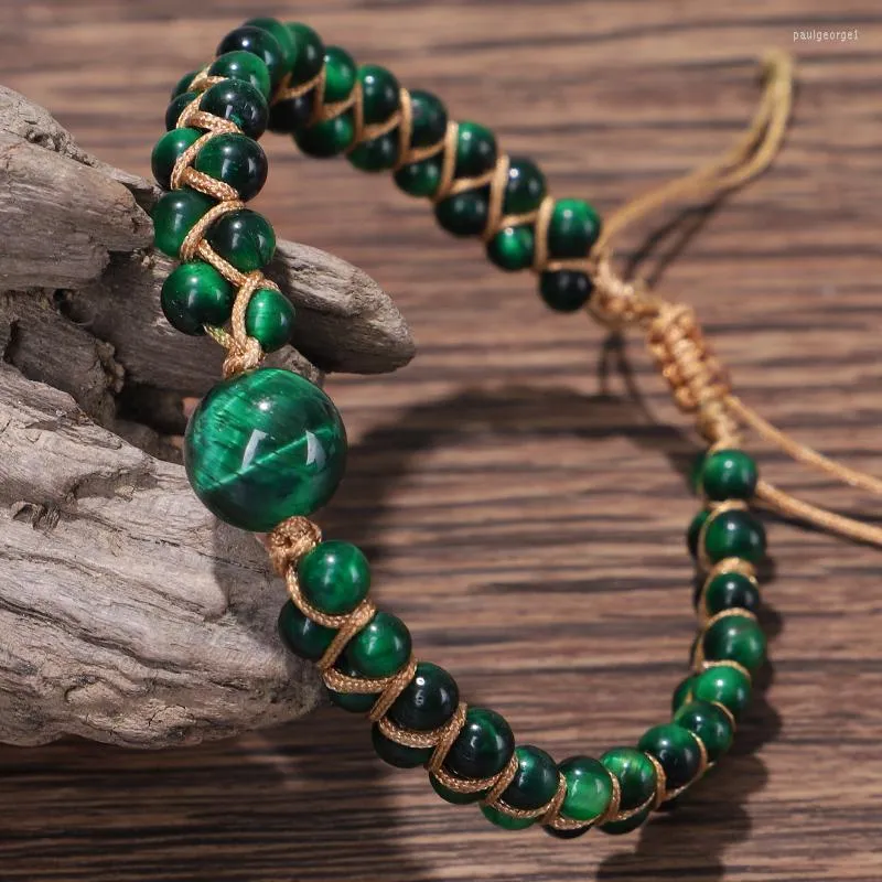 Charm Armbanden Handgemaakte Natuursteen Warp Armband Groene Tijgeroog Kralen String Gevlochten DIY Yoga Bangle Vrouwen Mannen Sieraden