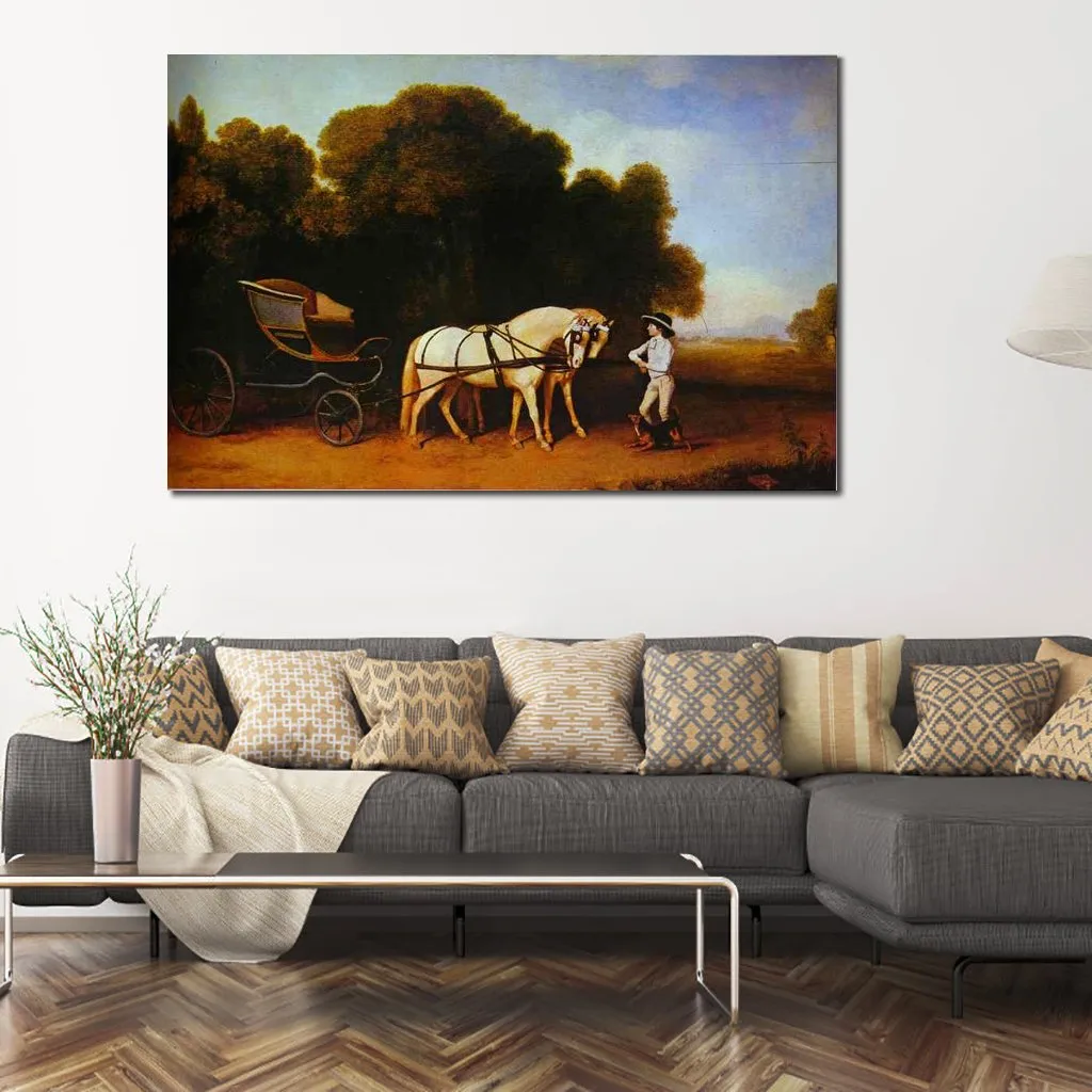 Horse Canvas Art Park Phaeton con un paio di Pontes color crema George Stubbs Dipinto Paesaggio classico Decorazioni per la casa fatte a mano