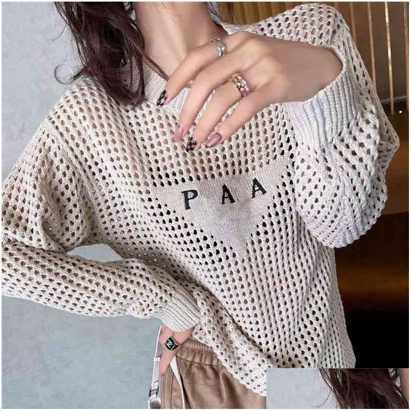 Women'S Knits Tees 2023 Designer Womens Tops Wear Net Red Met Hollow Front Letter Borduursel Losse Comfortabele Persoonlijkheid Trendy Dhavp