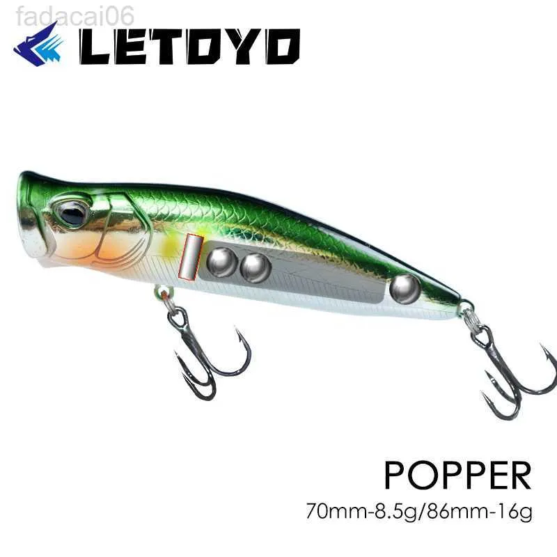 Yemler Lures Letoyo 70mm/8.5g 86mm/16g Popper Balıkçılık Cazibesi Döküm Topu Yapay Sert Yem Bas Pike Balıkçılık HKD230710