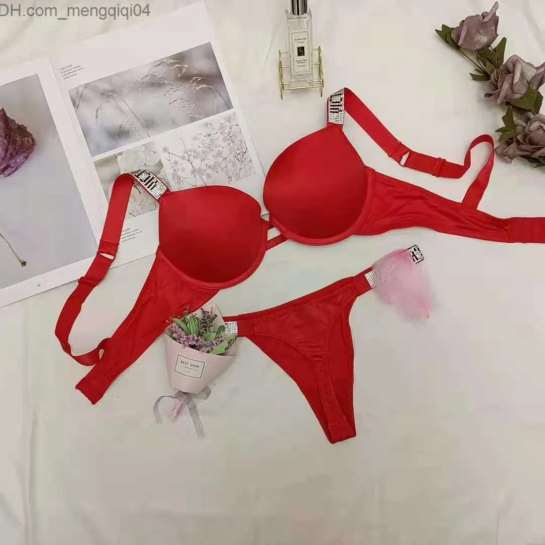 Bras Sets Brand Letter Rhinestone Underwear Women Sex Secrets