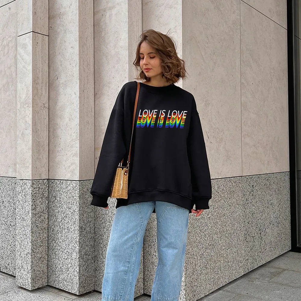 Womens Hoodies Sweatshirts Casual Women Love Rainbow Letter Print O Neck Pullover Color Loose Streetwear Tops Female Spring Hoody 230710