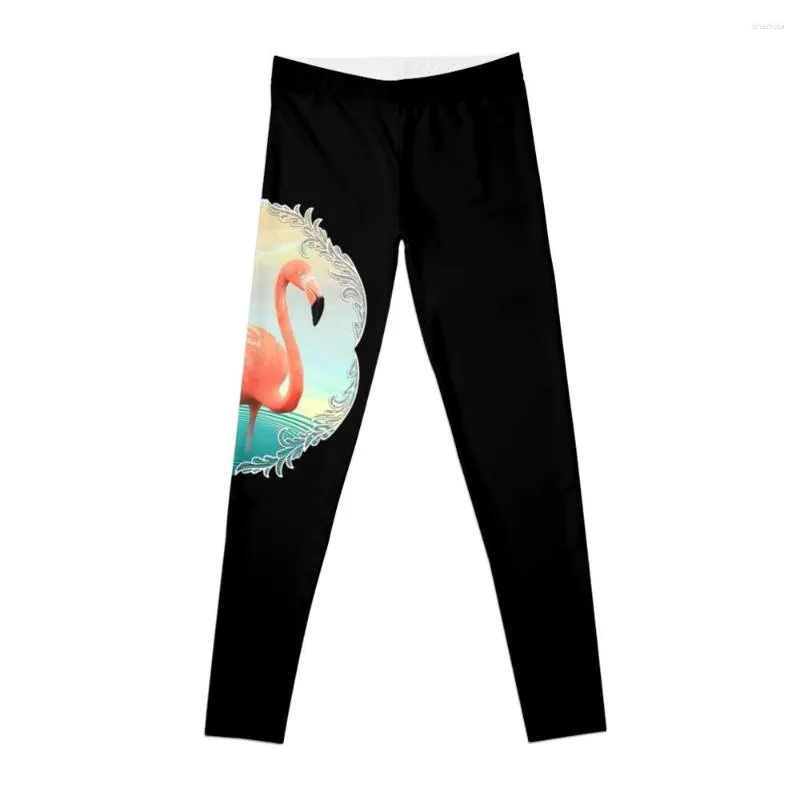 Aktiva byxor Sunset Flamingo Leggings Kläder Fitness Dam