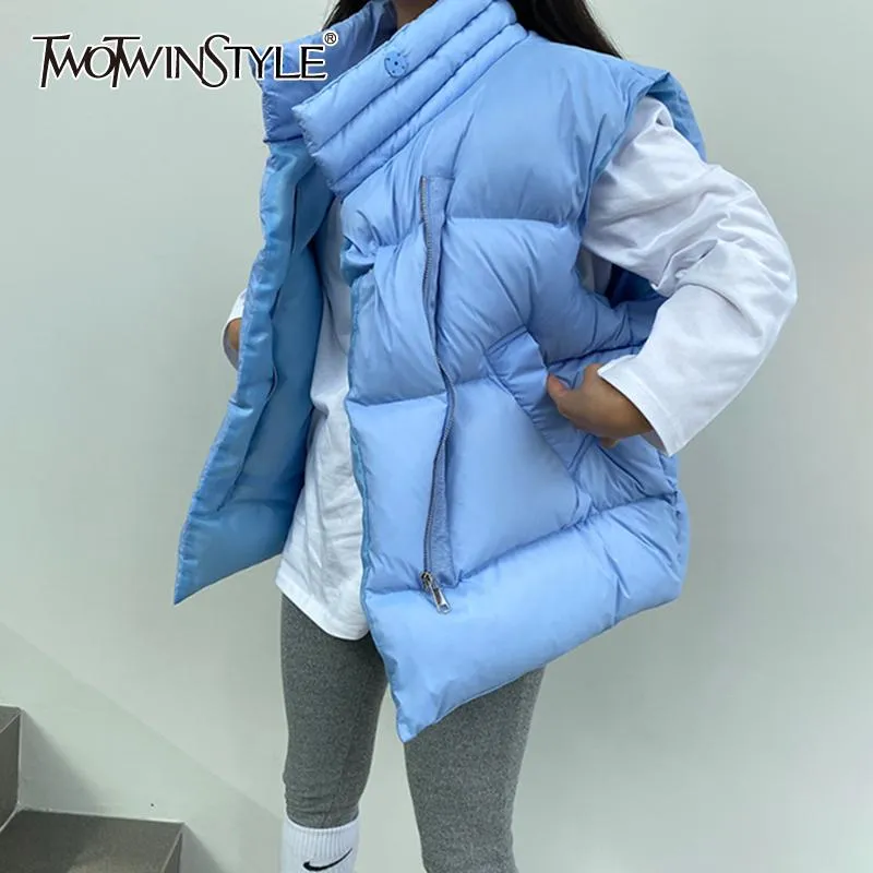 Ternos twotwinstyle casual sólido minimalista coreano solto casacos feminino gola sem mangas moda casaco de inverno para mulher 2022 estilo