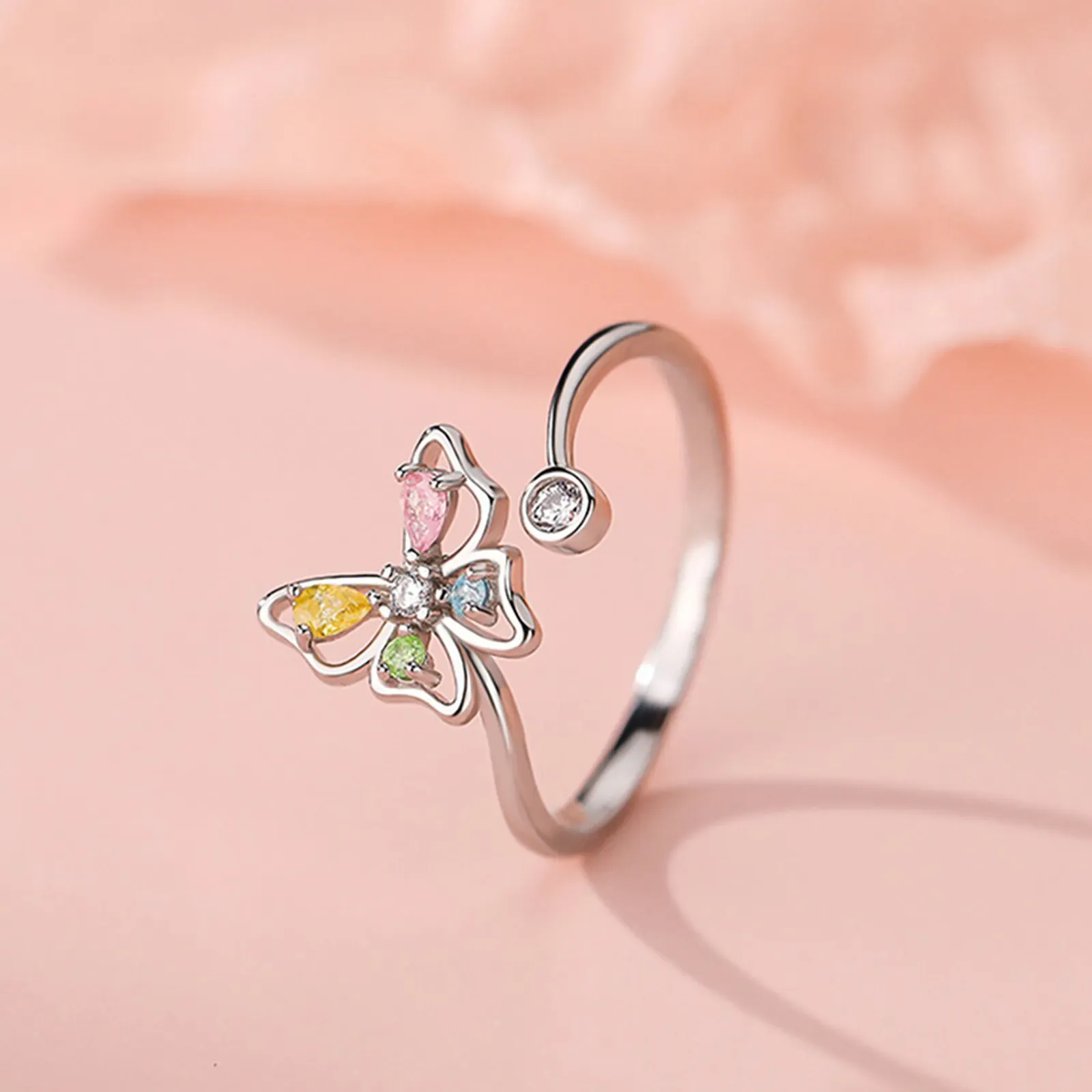 Koreaanse Prachtige Holle Vlinder Ringen Voor Vrouwen Glanzende Zirconia Liefde Knuffel Hand Vinger Ring Meisjes Minimalistische Dainty Jewlery