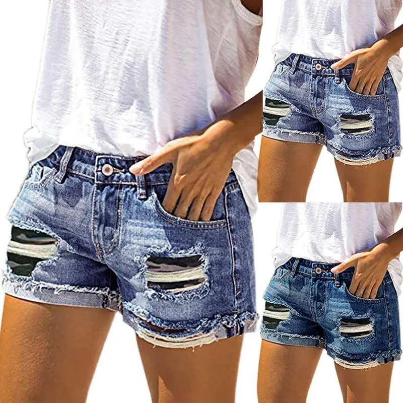 Aktiv shorts sommarkvinnor hög midja jean sexig rippad denim kvinna byxor storlek 14