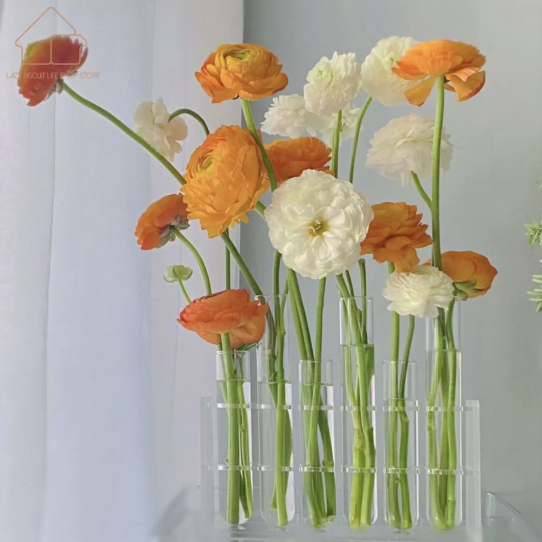 Decorative Objects Figurines Flowers Test Tube Vase Acrylic Glass Table Creative Plant Vases Display Stand Home Decor Transparent Flower Bottle Set 230710